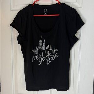 New York & Company Black Tee with Silver City Graphic of the City